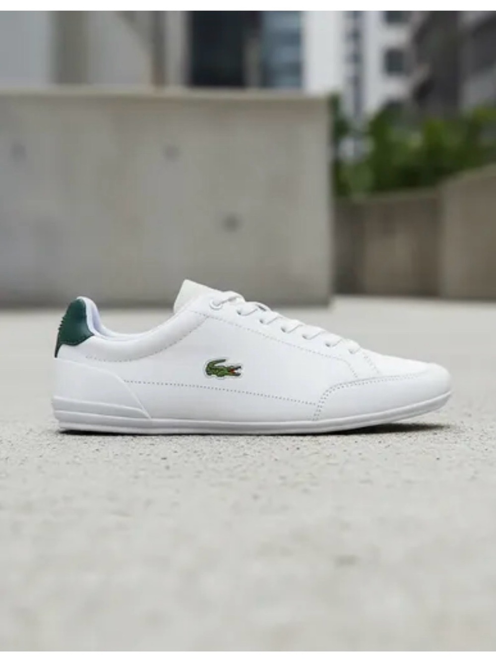 Lacoste White Leather Low-Profile Sneaker with Green Heel Tab
